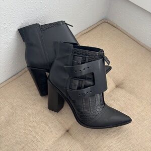 Tibi Billie Croc Embossed Black Leather Booties